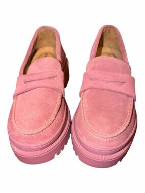 Women's Pink Suede Platform Penny Loafers